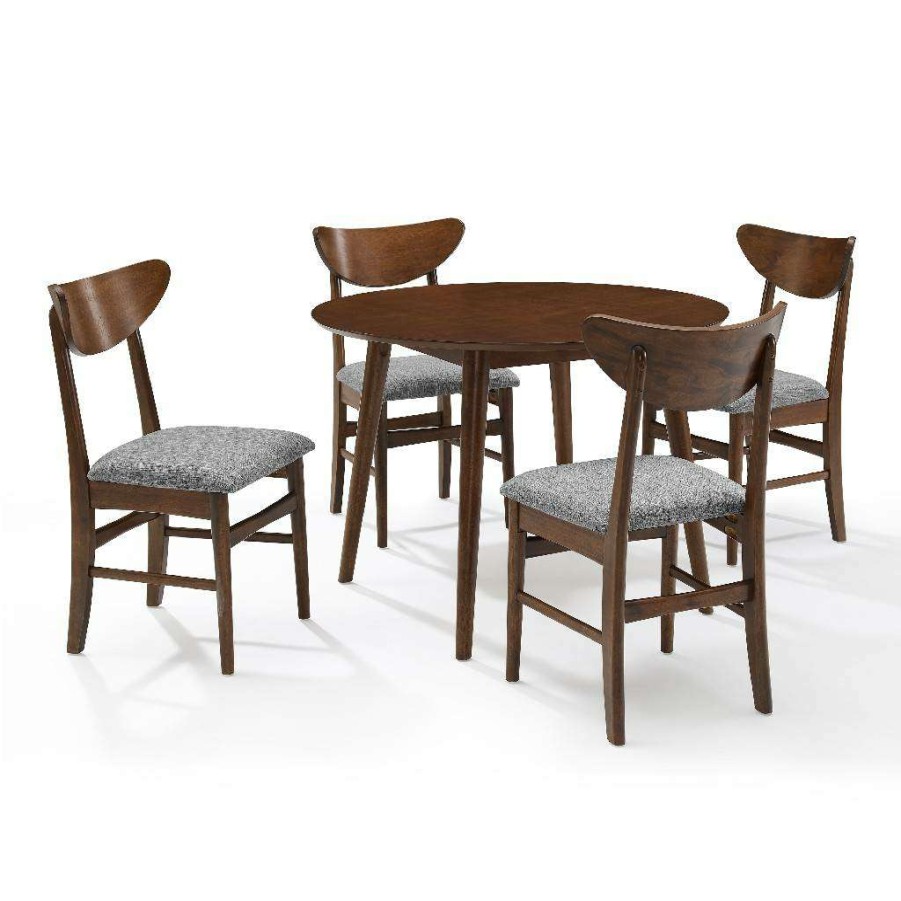 Dining * | Best Quality Landon 5Pc Round Dining Set Mahogany Table & 4 Wood Back Chairs Crosley Kf13044Ma