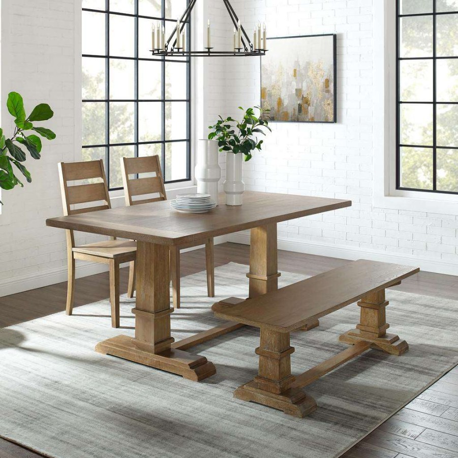 Dining * | Sells Cheap Joanna 4Pc Dining Set Rustic Brown Table, Bench, & 2 Ladder Back Chairs Crosley Kf20017Rb