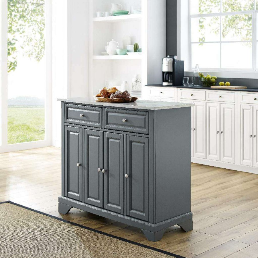 Carts & Islands * | Sells Cheap Avery Kitchen Island Distressed Gray Crosley Kf30043Bgy