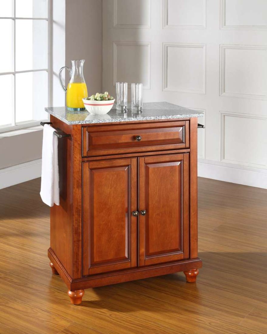 Carts & Islands * | Exclusive Cambridge Granite Top Portable Kitchen Island/Cart Cherry/Gray Crosley Kf30023Dch