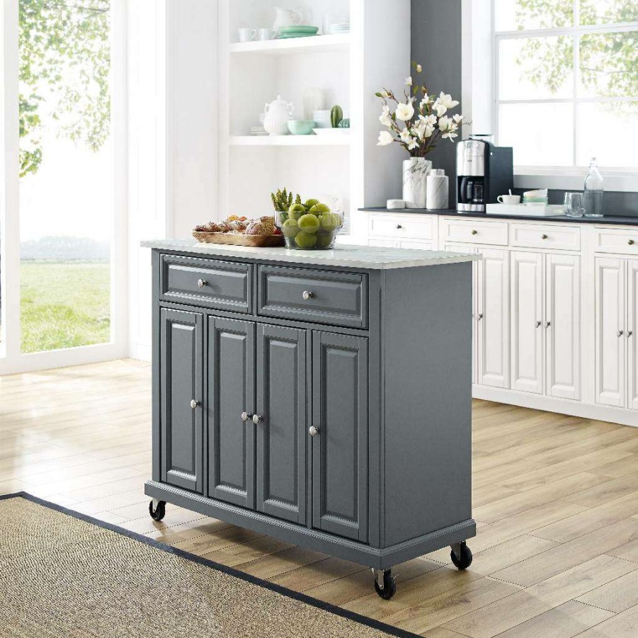 Carts & Islands * | Sale Online Avery Kitchen Cart Distressed Gray Crosley Kf30043Egy