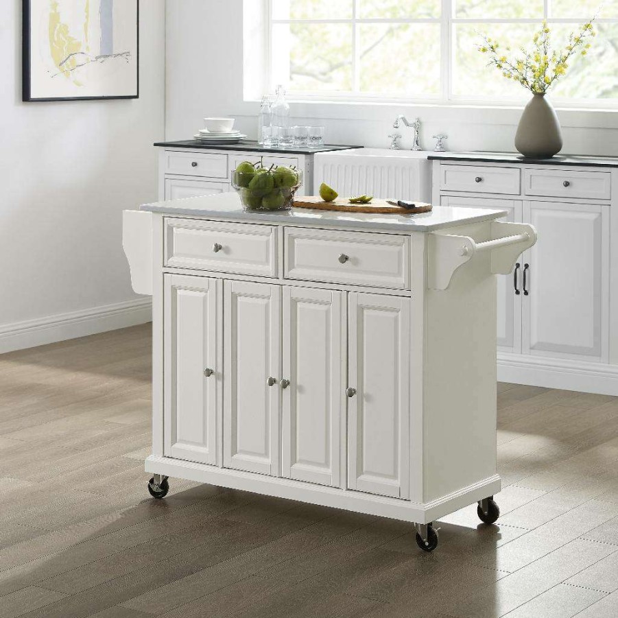 Carts & Islands * | Sale Online Full Size Granite Top Kitchen Cart White/White Crosley Kf30005Ewh