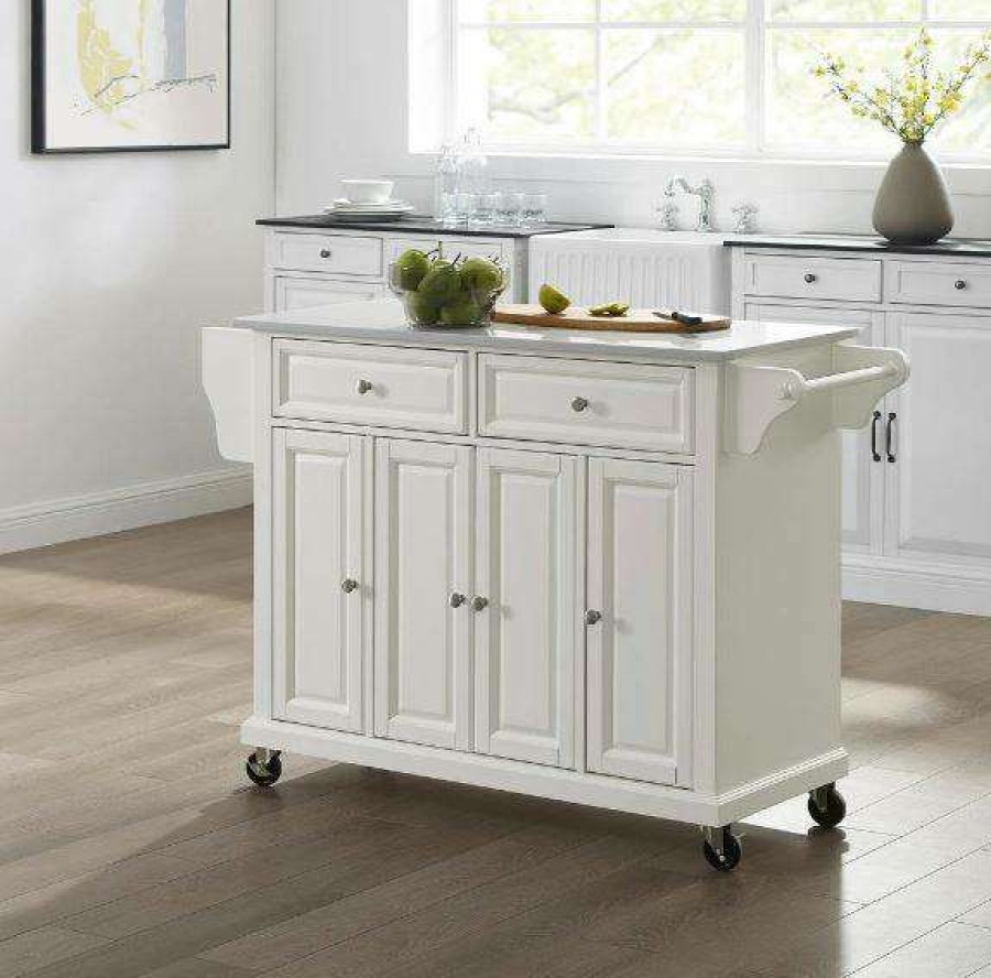 Carts & Islands * | Sale Online Full Size Granite Top Kitchen Cart White/White Crosley Kf30005Ewh