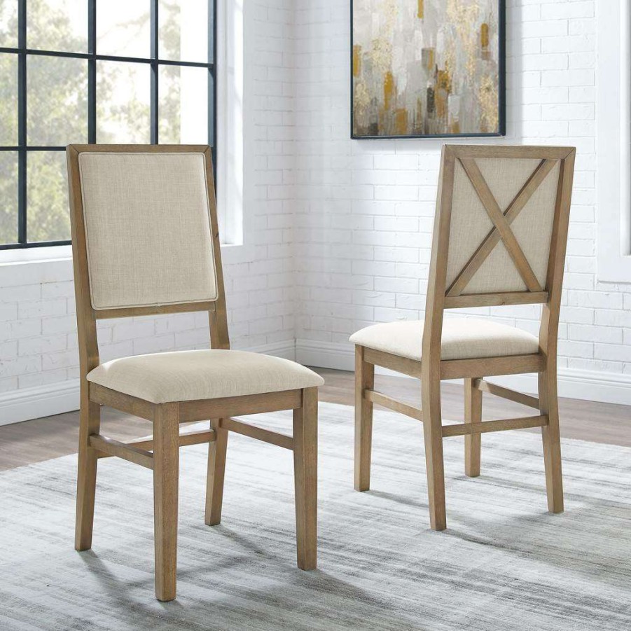 Dining * | High Quality Joanna 2Pc Upholstered Back Chair Set Rustic Brown /Creme 2 Upholstered Chairs Crosley Cf501317-Rb