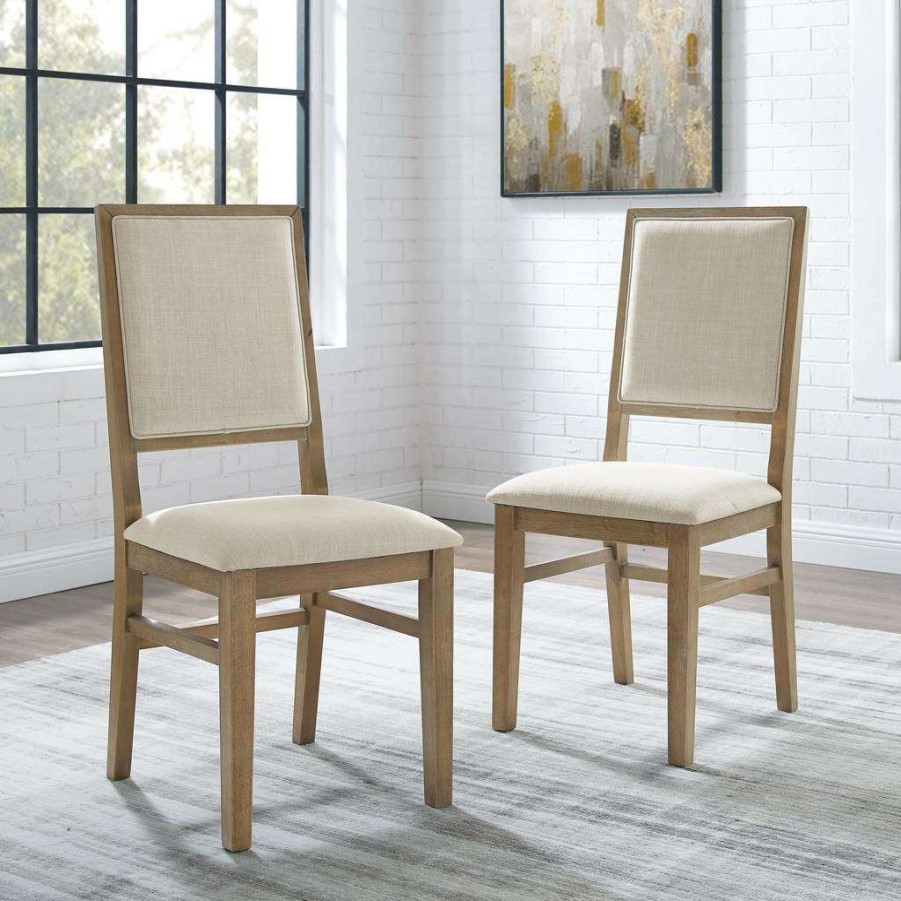 Dining * | High Quality Joanna 2Pc Upholstered Back Chair Set Rustic Brown /Creme 2 Upholstered Chairs Crosley Cf501317-Rb