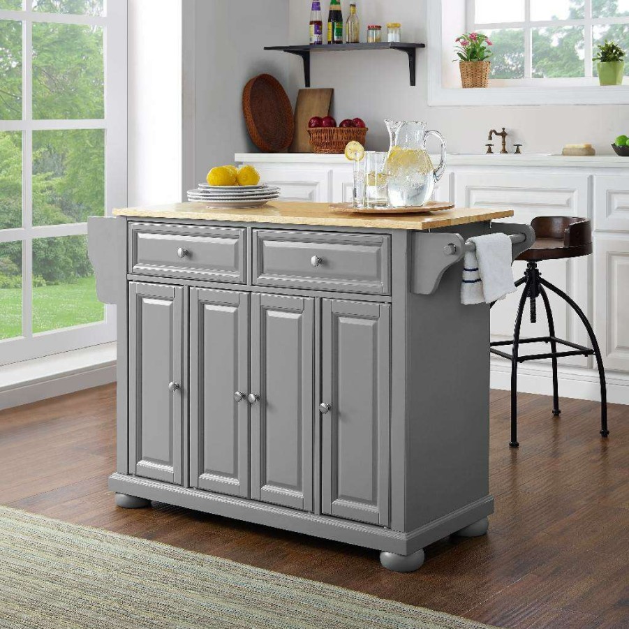 Carts & Islands * | Less Expensive Alexandria Wood Top Kitchen Island/Cart Gray/Natural Crosley Kf30201Agy