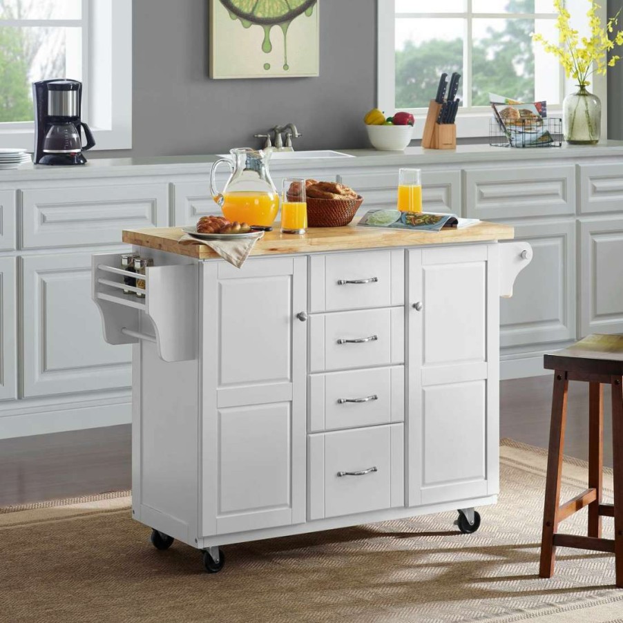 Carts & Islands * | New Elliott Kitchen Cart White/Natural Crosley Cf3018Wh-Na