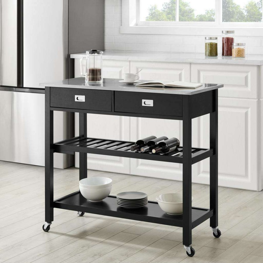 Carts & Islands * | High Quality Chloe Stainless Steel Top Kitchen Island/Cart Black/Stainless Steel Crosley Cf3027Ss-Bk