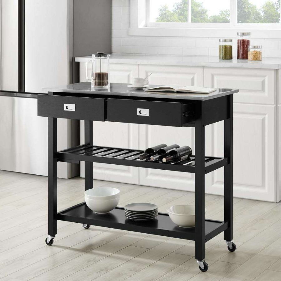 Carts & Islands * | High Quality Chloe Stainless Steel Top Kitchen Island/Cart Black/Stainless Steel Crosley Cf3027Ss-Bk