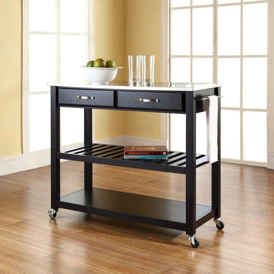 Carts & Islands * | Best-Selling Stainless Steel Top Kitchen Prep Cart Black/Stainless Steel Crosley Kf30052Bk