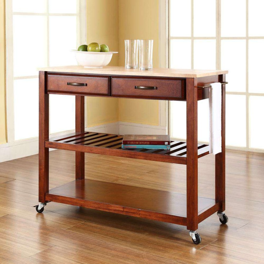 Carts & Islands * | Less Expensive Wood Top Kitchen Prep Cart Cherry/Natural Crosley Kf30051Ch