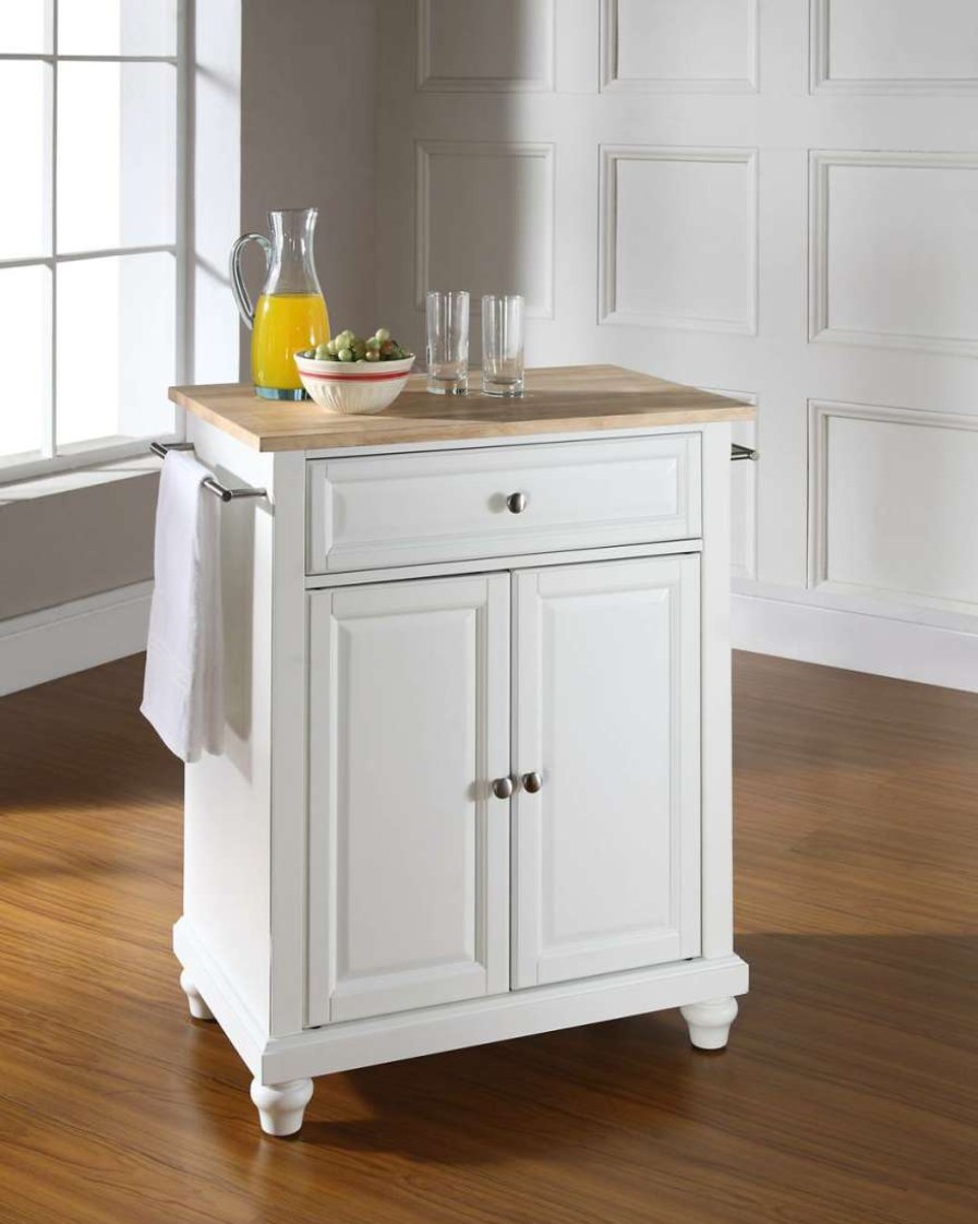 Carts & Islands * | High Quality Cambridge Wood Top Portable Kitchen Island/Cart White/Natural Crosley Kf30021Dwh