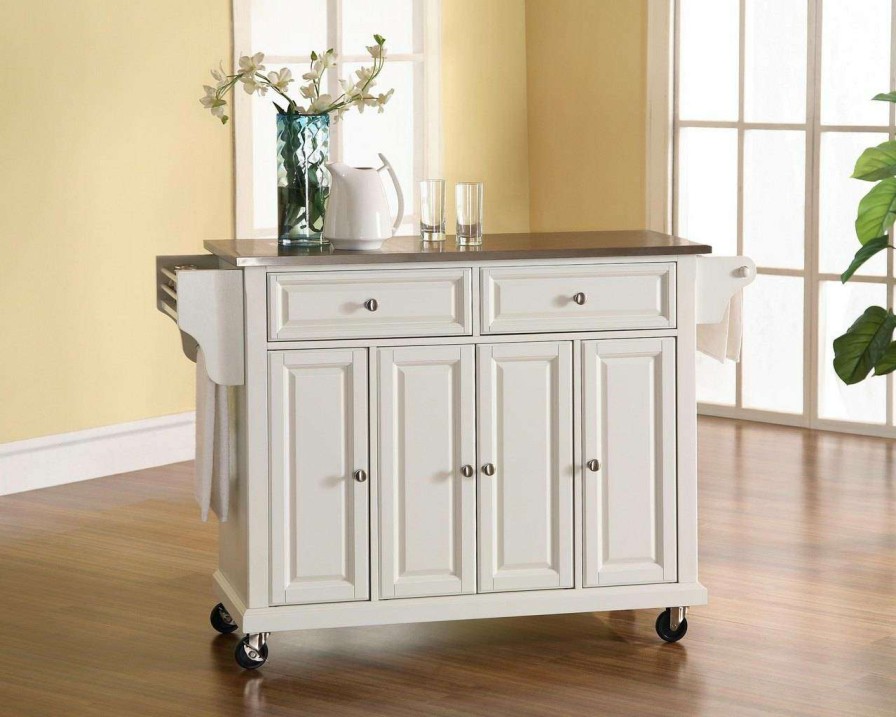 Carts & Islands * | Exclusive Design Full Size Stainless Steel Top Kitchen Cart White/Stainless Steel Crosley Kf30002Ewh