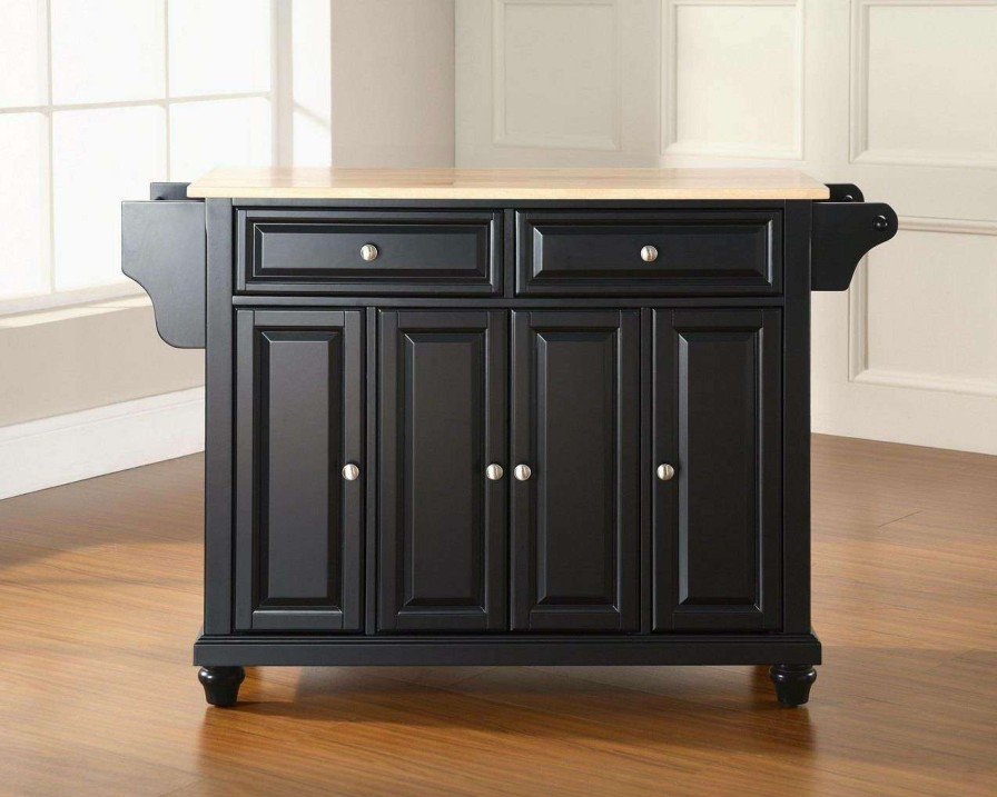 Carts & Islands * | Best Choice Cambridge Wood Top Full Size Kitchen Island/Cart Black/Natural Crosley Kf30001Dbk