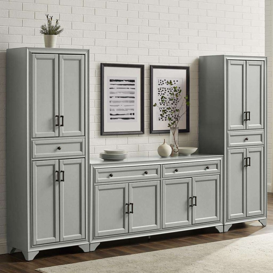 Dining * | Online Discount Tara 3Pc Sideboard And Pantry Set Distressed Gray Sideboard & 2 Pantries Crosley Kf33012Gy