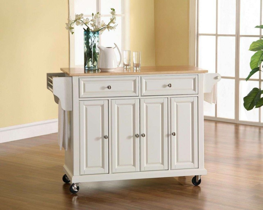 Carts & Islands * | Classical Full Size Wood Top Kitchen Cart White/Natural Crosley Kf30001Ewh