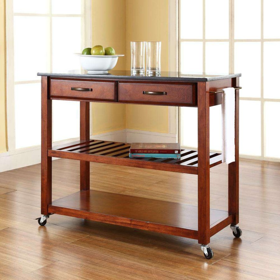 Carts & Islands * | Fire Sale Granite Top Kitchen Prep Cart Cherry/Black Crosley Kf30054Ch