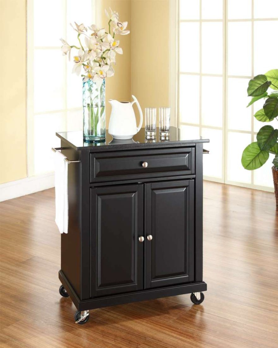 Carts & Islands * | High Quality Compact Granite Top Kitchen Cart Black/Black Crosley Kf30024Ebk