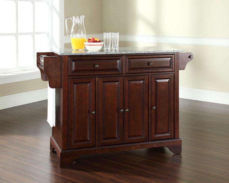 Carts & Islands * | Discount Store Lafayette Granite Top Full Size Kitchen Island/Cart Mahogany/Gray Crosley Kf30003Bma