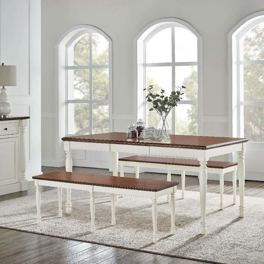 Dining * | Shop New Shelby 3 Piece Dining Set Distressed White Table & 2 Benches Crosley Kf20006-Wh