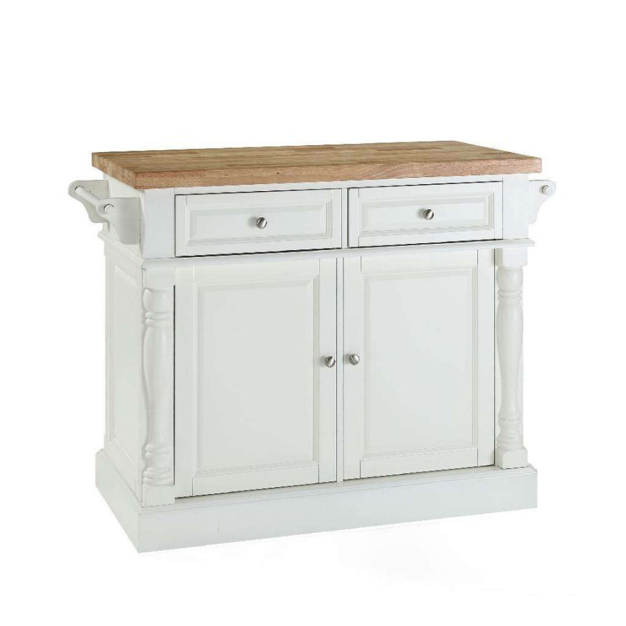 Carts & Islands * | Reliable Quality Oxford Kitchen Island W/X-Back Stools White Kitchen Island, 2 Counter Height Bar Stools Crosley Kf300063Wh