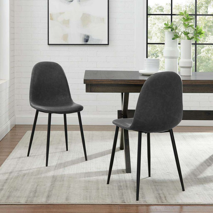 Dining * | Quick Delivery Weston 2Pc Dining Chair Set Distressed Black/Matte Black 2 Chairs Crosley Cf501619-Bk