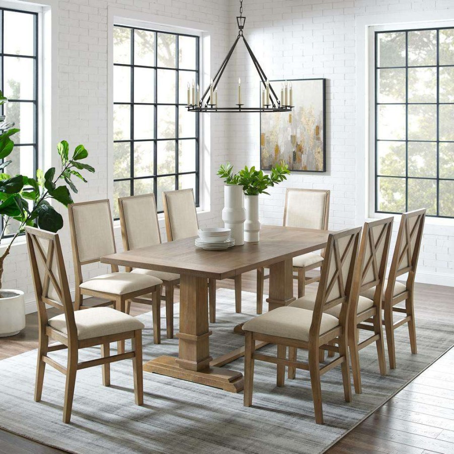 Dining * | Shop New Joanna 9Pc Dining Set Rustic Brown /Creme Table & 8 Upholstered Back Chairs Crosley Kf13069Rb-Rb