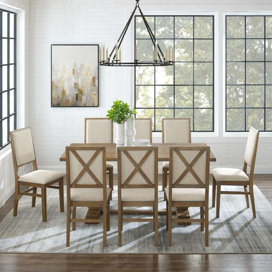 Dining * | Shop New Joanna 9Pc Dining Set Rustic Brown /Creme Table & 8 Upholstered Back Chairs Crosley Kf13069Rb-Rb