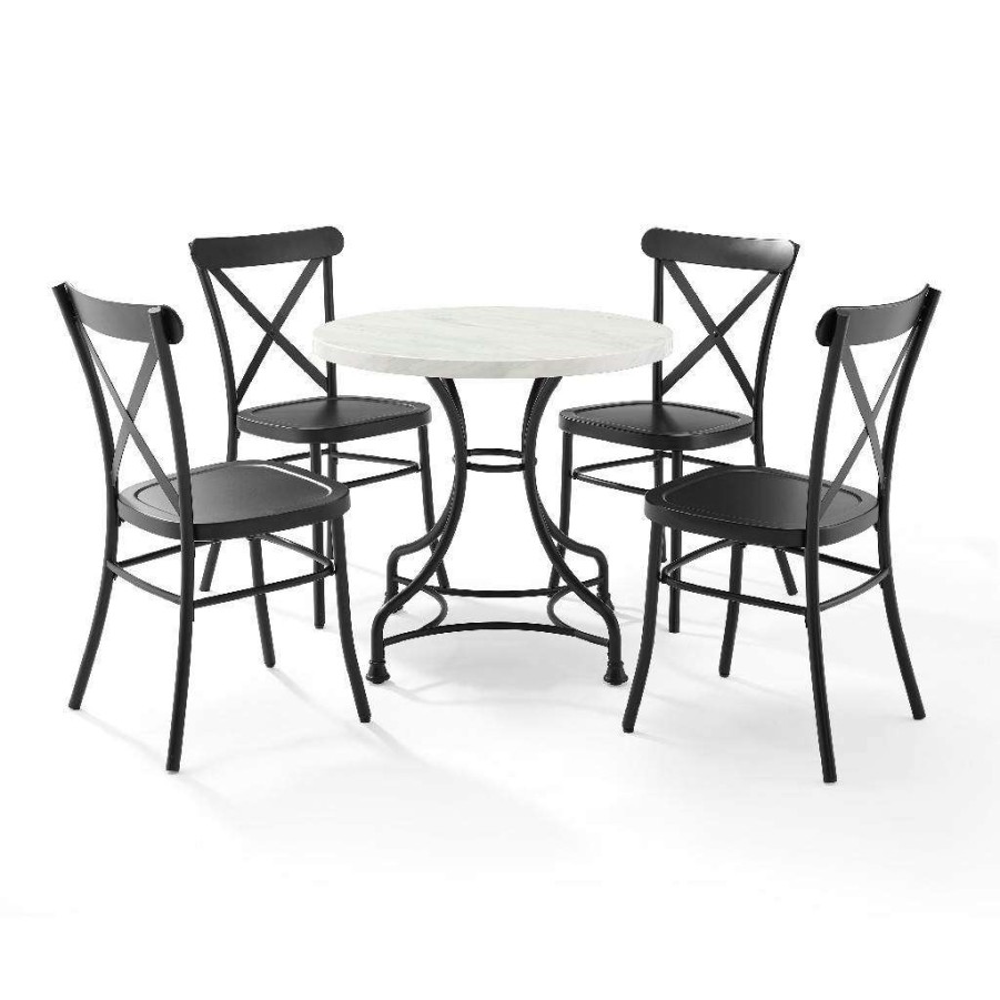 Dining * | Excellent Quality Madeleine 32 5Pc Dining Set W/Camille Chairs Matte Black Table & 4 Chairs Crosley Kf13036Mb