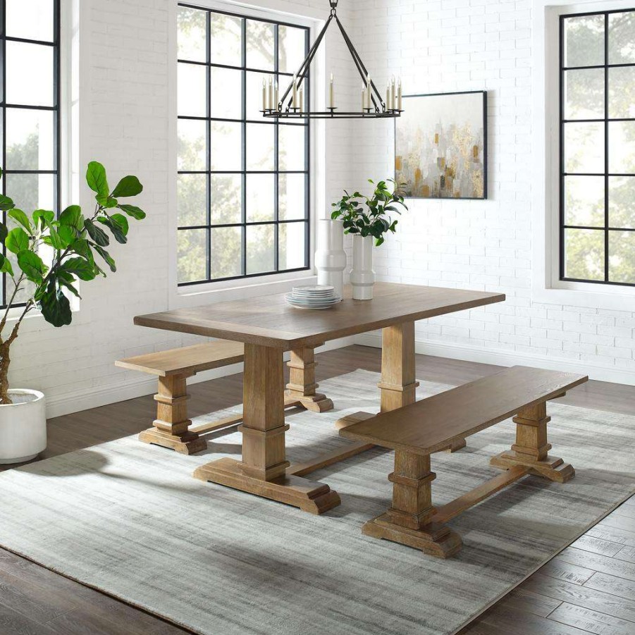 Dining * | Discount Joanna 3Pc Dining Set Rustic Brown Table & 2 Benches Crosley Kf20019Rb