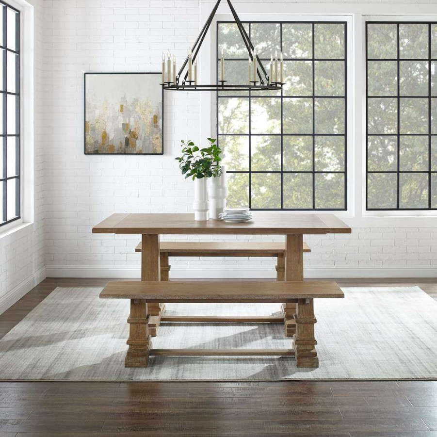 Dining * | Discount Joanna 3Pc Dining Set Rustic Brown Table & 2 Benches Crosley Kf20019Rb