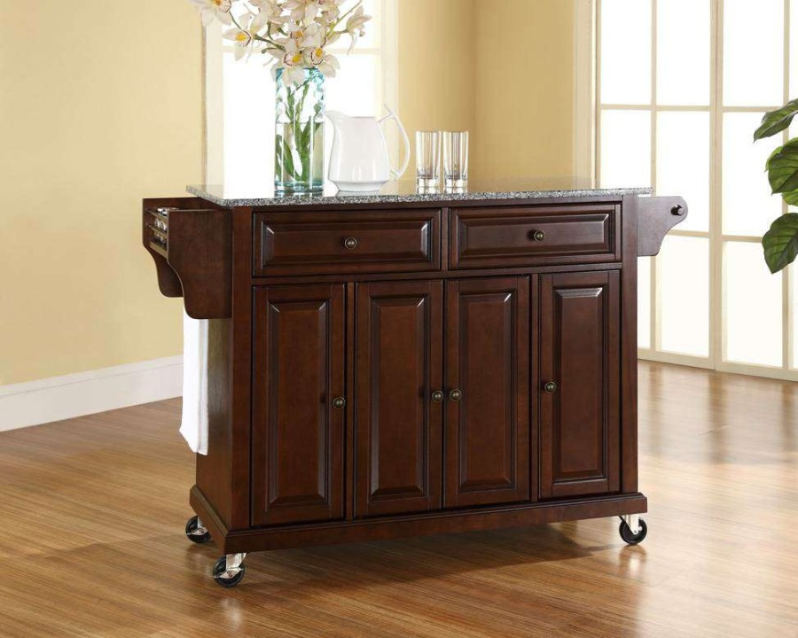 Carts & Islands * | Top Sellers Full Size Granite Top Kitchen Cart Mahogany/Gray Crosley Kf30003Ema