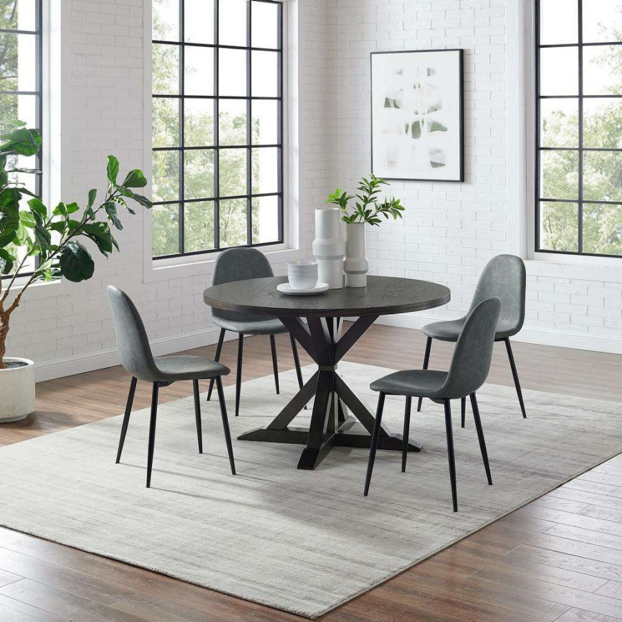 Dining * | New Hayden 5Pc Round Dining Set W/Weston Chairs Distressed Gray /Slate Table & 4 Chairs Crosley Kf20014Sl-Mb