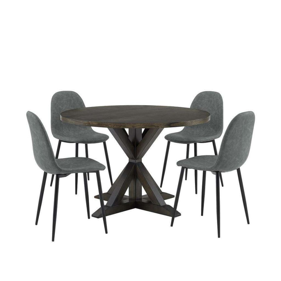 Dining * | New Hayden 5Pc Round Dining Set W/Weston Chairs Distressed Gray /Slate Table & 4 Chairs Crosley Kf20014Sl-Mb