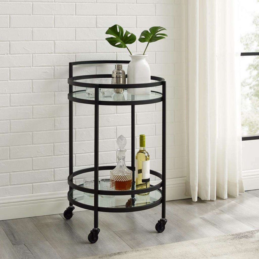 Carts & Islands * | High Quality Bailey Round Bar Cart Matte Black Crosley Cf4009-Mb