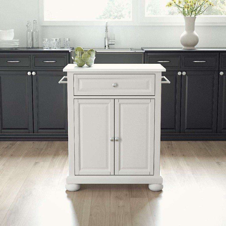 Carts & Islands * | Reliable Quality Alexandria Granite Top Portable Kitchen Island/Cart White/White Crosley Kf30020Awh