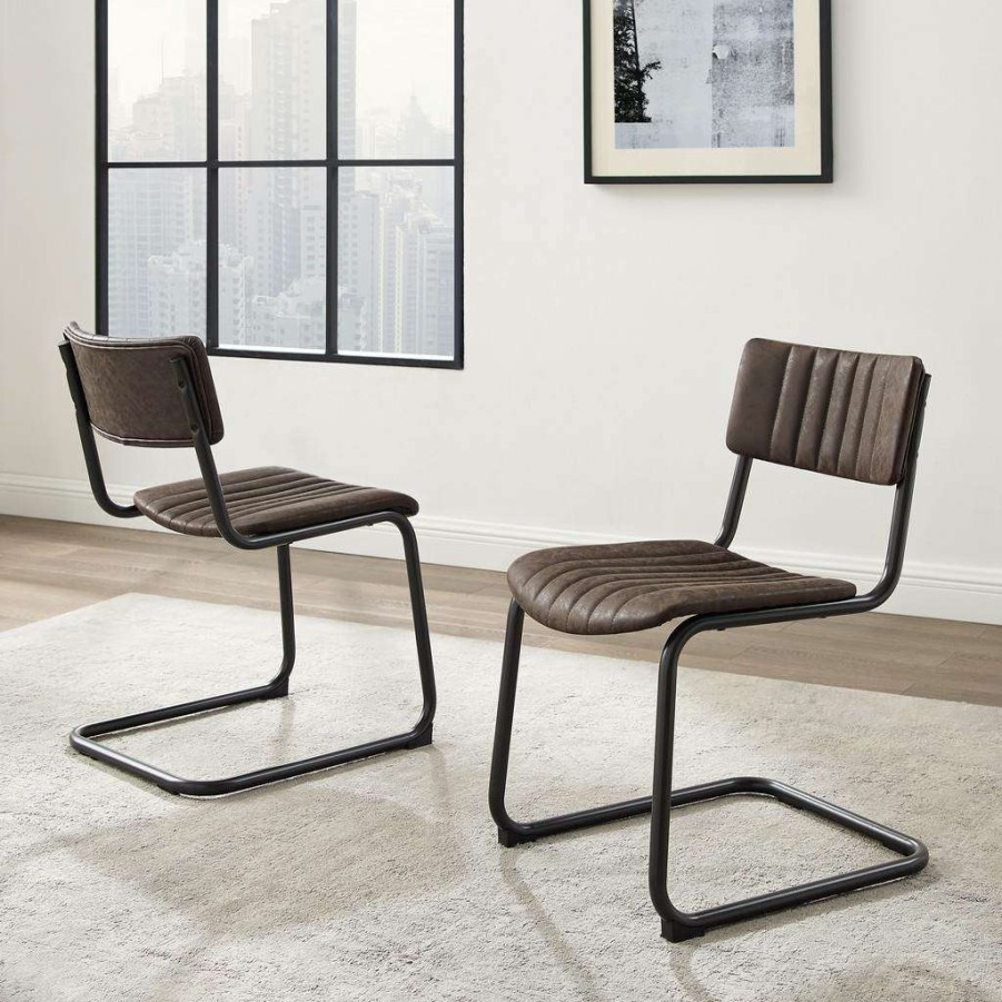 Dining * | Best Quality Conrad 2Pc Cantilever Dining Chair Set Distressed Mocha/Black 2 Chairs Crosley Cf502218-Mo