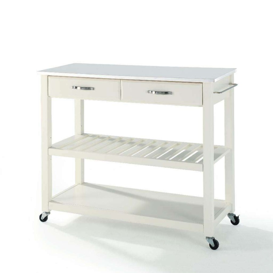 Carts & Islands * | Best Sellers Granite Top Kitchen Prep Cart White/White Crosley Kf30056Wh