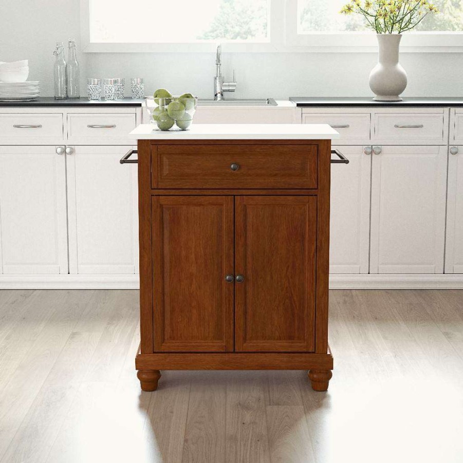 Carts & Islands * | Sale Online Cambridge Granite Top Portable Kitchen Island/Cart Cherry/White Crosley Kf30020Dch