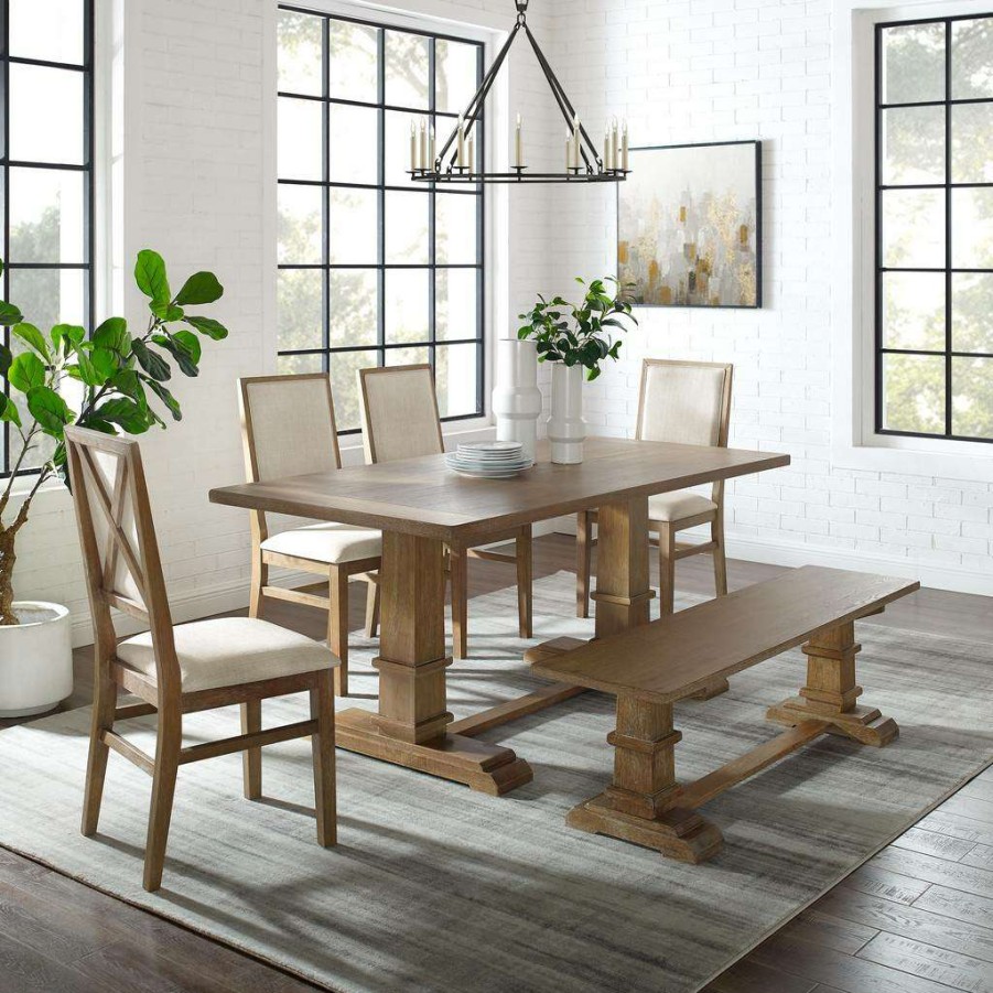 Dining * | Quick Expedition Joanna 6Pc Dining Set Rustic Brown Table, Bench, & 4 Upholstered Chairs Crosley Kf20021Rb