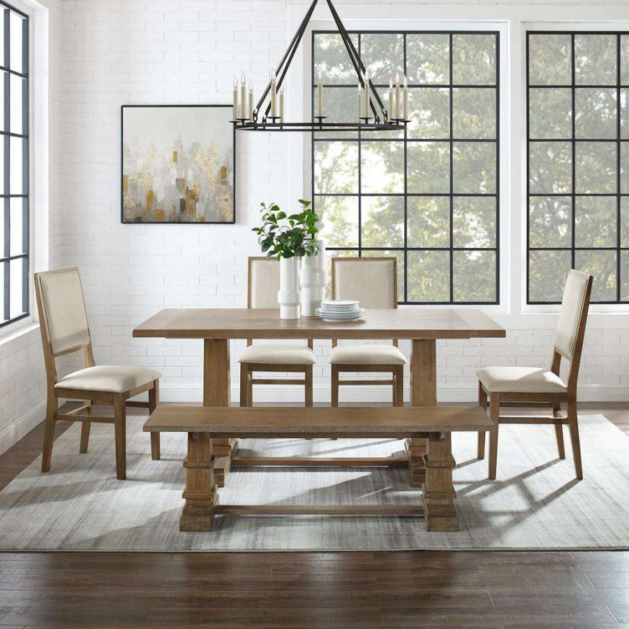 Dining * | Quick Expedition Joanna 6Pc Dining Set Rustic Brown Table, Bench, & 4 Upholstered Chairs Crosley Kf20021Rb