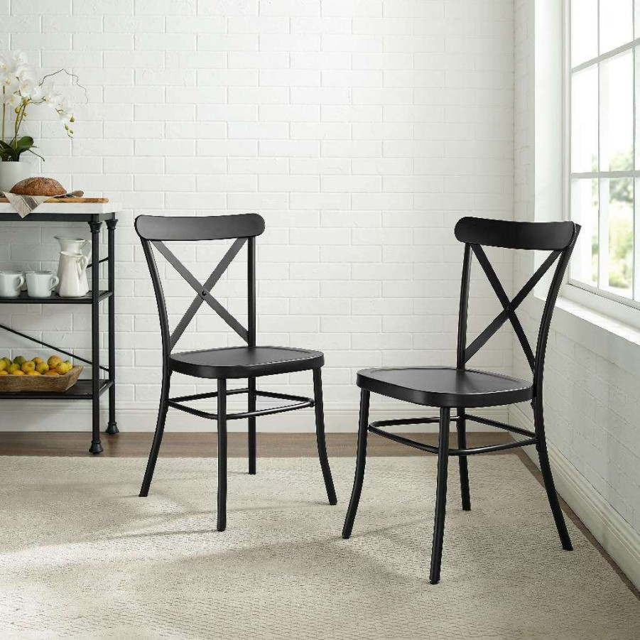 Dining * | Online Discount Camille 2Pc Metal Chair Set Matte Black 2 Chairs Crosley Cf500620-Mb