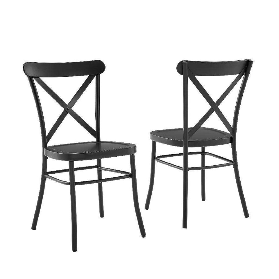 Dining * | Online Discount Camille 2Pc Metal Chair Set Matte Black 2 Chairs Crosley Cf500620-Mb