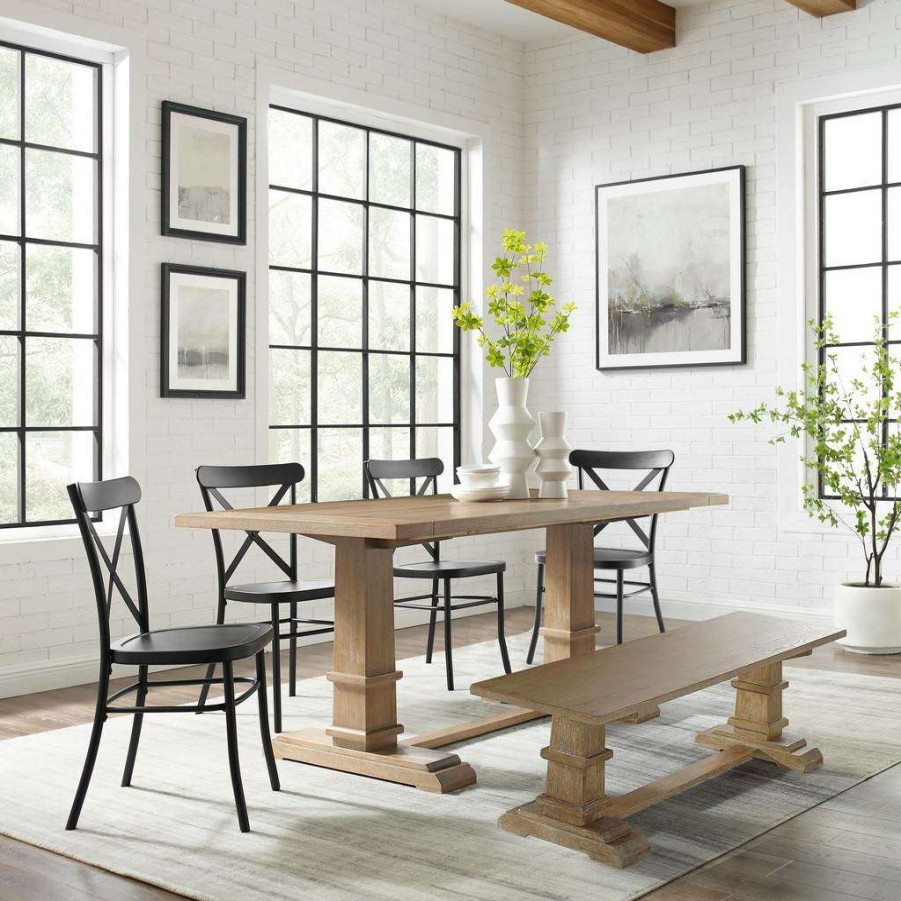 Dining * | Shop New Joanna 6Pc Dining Set W/Camille Chairs Matte Black/Rustic Brown Table, Bench, & 4 Chairs Crosley Kf20023Rb-Mb