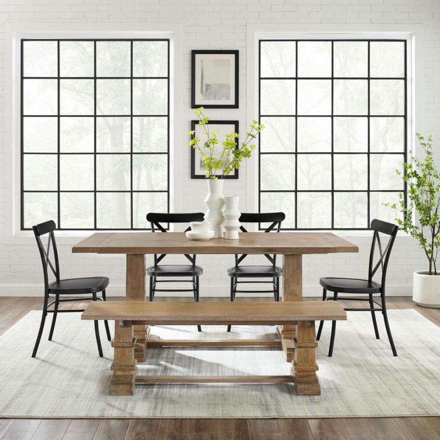 Dining * | Shop New Joanna 6Pc Dining Set W/Camille Chairs Matte Black/Rustic Brown Table, Bench, & 4 Chairs Crosley Kf20023Rb-Mb