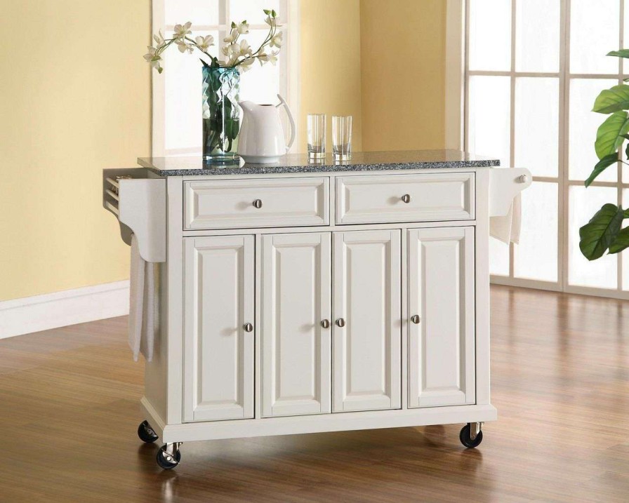 Carts & Islands * | New Full Size Granite Top Kitchen Cart White/Gray Crosley Kf30003Ewh