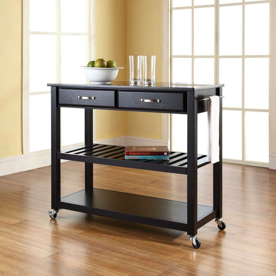 Carts & Islands * | Special Granite Top Kitchen Prep Cart Black/Black Crosley Kf30054Bk