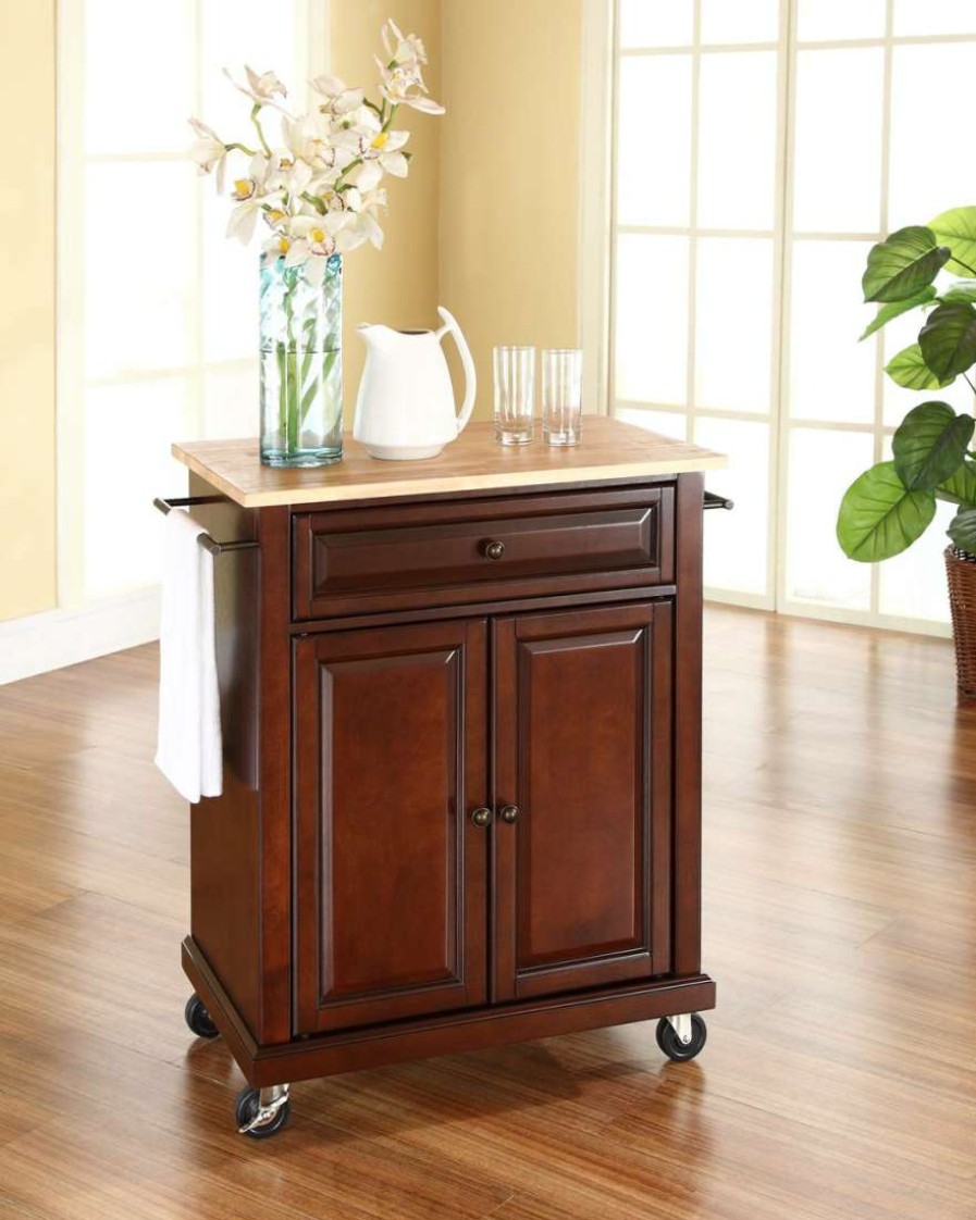 Carts & Islands * | Special Compact Wood Top Kitchen Cart Mahogany/Natural Crosley Kf30021Ema