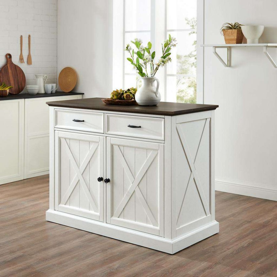 Carts & Islands * | Excellent Quality Clifton Kitchen Island Distressed White/Brown Crosley Kf30070Br-Wh