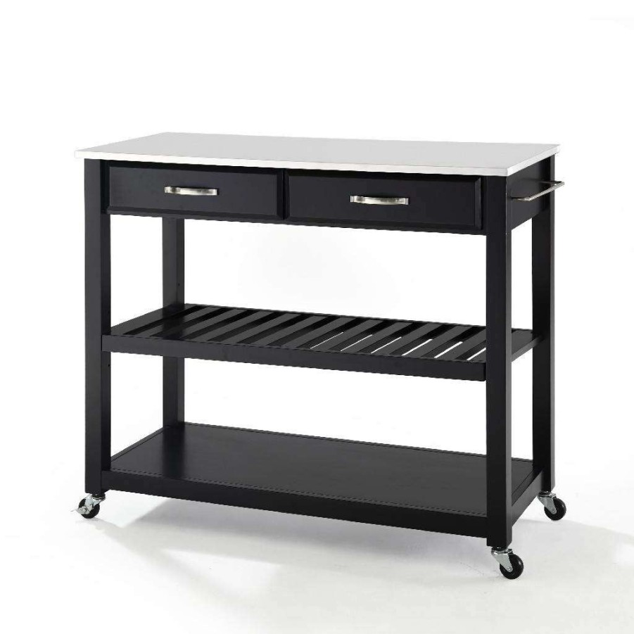 Carts & Islands * | Sale Online Granite Top Kitchen Prep Cart Black/White Crosley Kf30056Bk